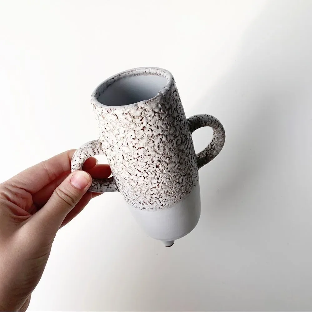 Crate & Barrel Mini Textured White Vase Double Handle Pottery Decor Small